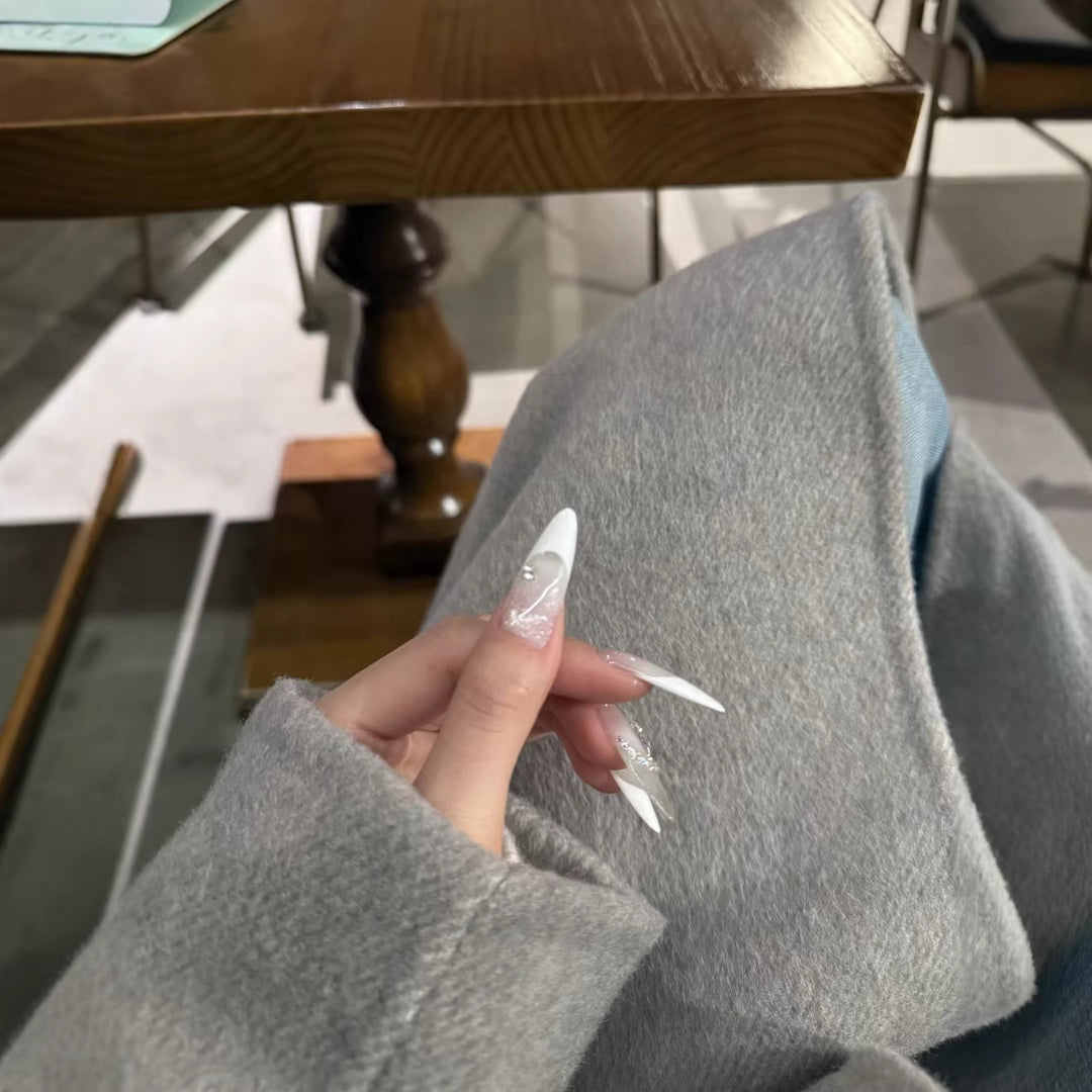Premium French Tip Nail Extensions with Crystal Accents