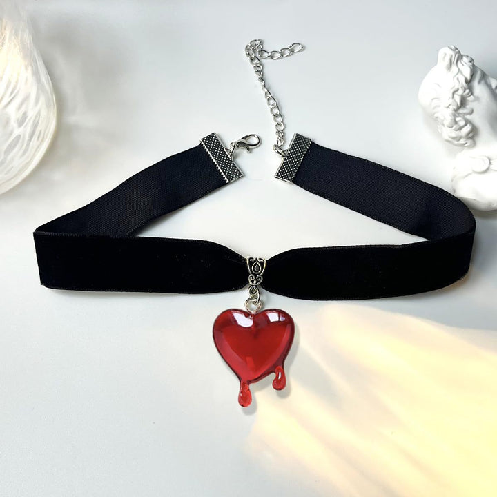 Velvet Choker Necklace with Dripping Heart Pendant Kalsten