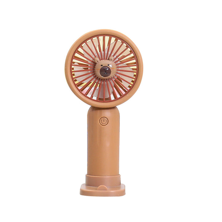 Unisex portable rechargeable hand fan with integrated stand and cute bear design Kalsten