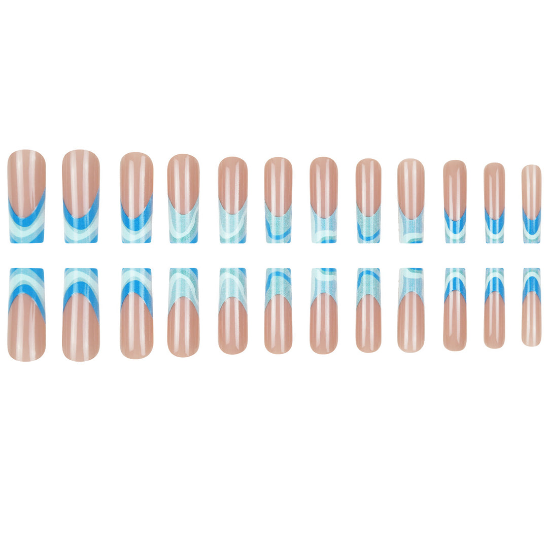 Artistic Long Press-On Nails with Wave Design Kalsten
