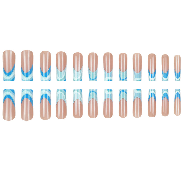 Artistic Long Press-On Nails with Wave Design Kalsten
