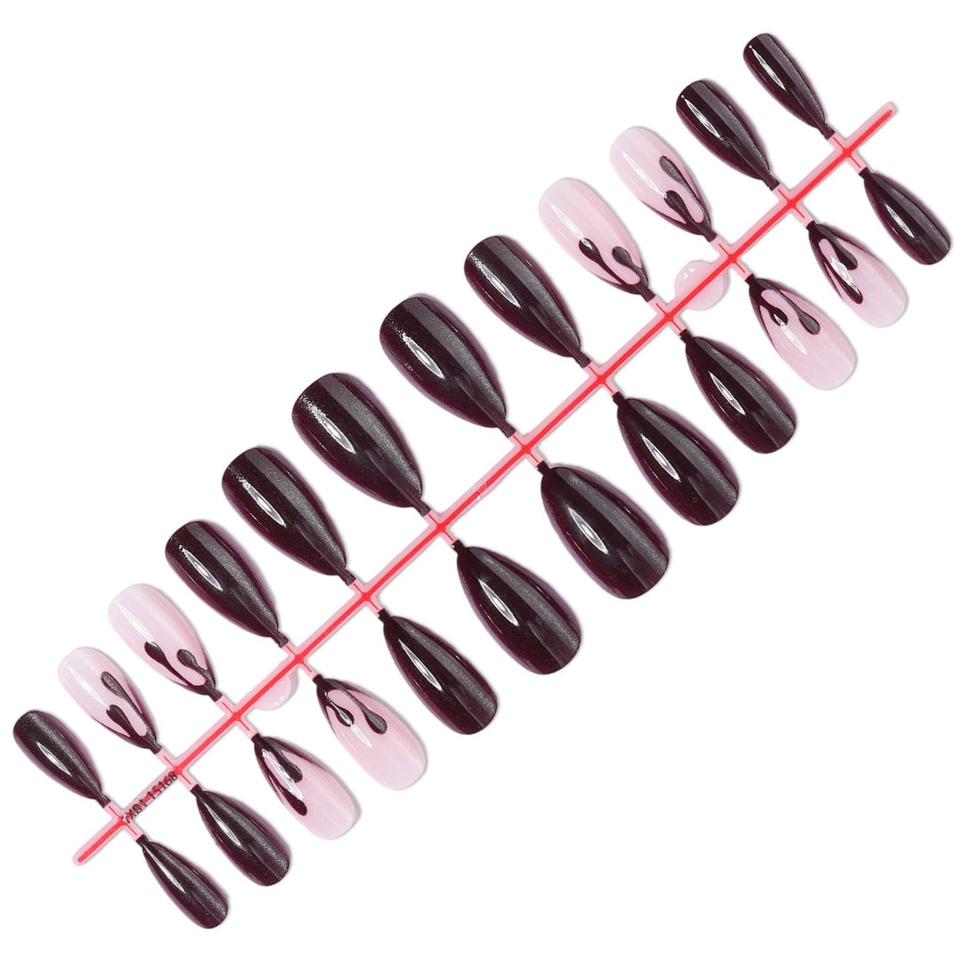 Acrylic Nail Set with Stylish Black-Pink Design Kalsten