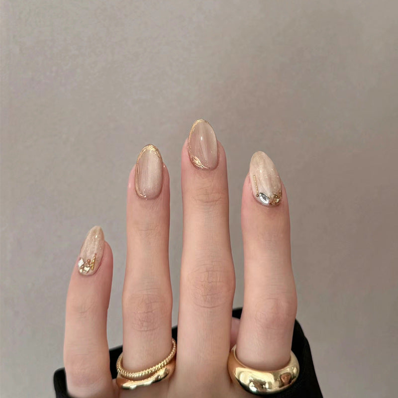 Elegant Glossy Press-On Nail Set with Gold Accents Kalsten