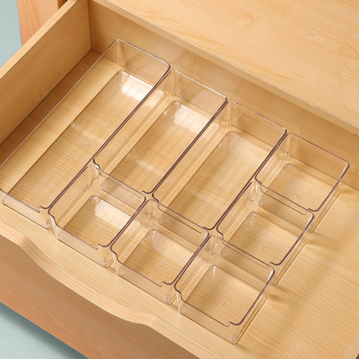 Transparent storage box for refrigerator and cupboard with narrow front opening and anti-slip nubs
