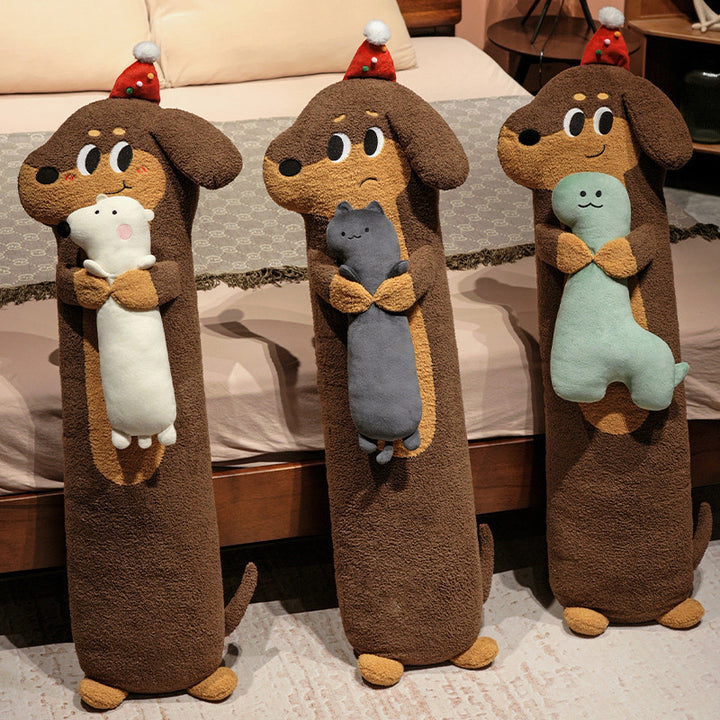 Extra-long plush body pillow in cat shape with neck support