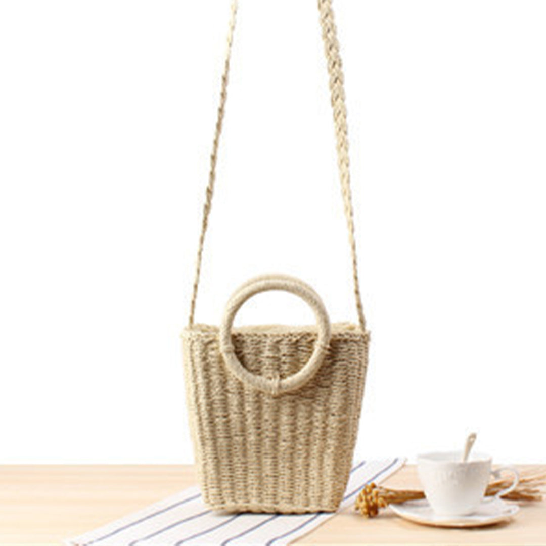 Braided Bast Shoulder Bag with Round Handle Kalsten