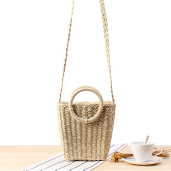 Braided Bast Shoulder Bag with Round Handle Kalsten