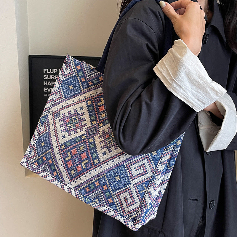 Ethnic Print Canvas Tote Bag