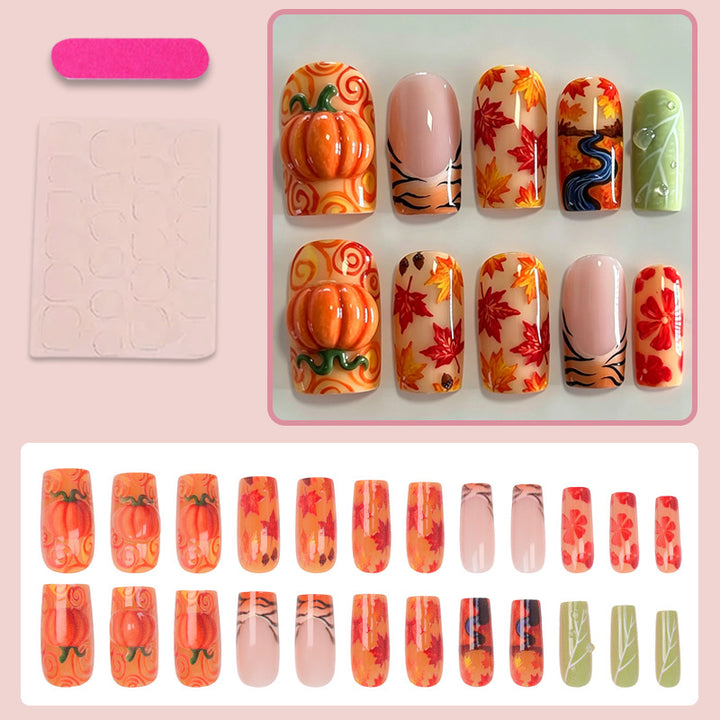 Artificial nail set with autumn motifs and creative 3D elements Kalsten