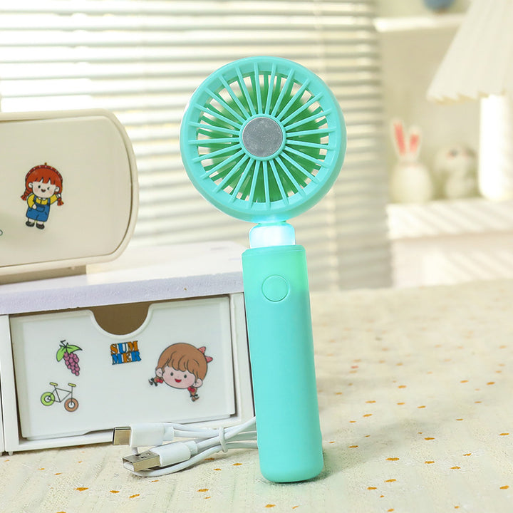 Women portable mini hand fan with integrated LED lighting and USB charging function Kalsten