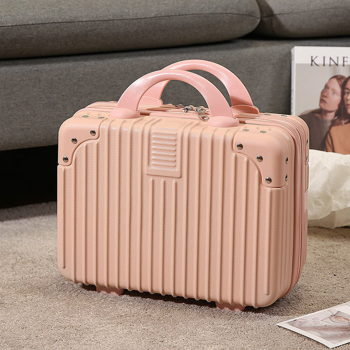 compact hard-shell travel vanity cosmetic and tech organizer with ribbed shell reinforced corners removable padded insert Kalsten