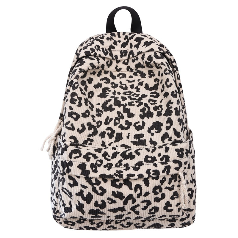 Stylish Leopard-Print Corduroy Backpack