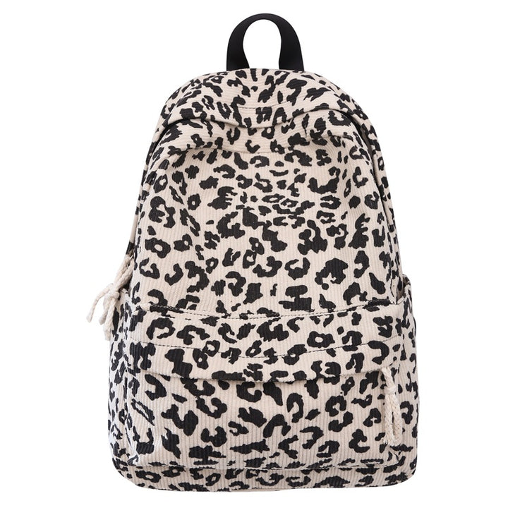 Stylish Leopard-Print Corduroy Backpack
