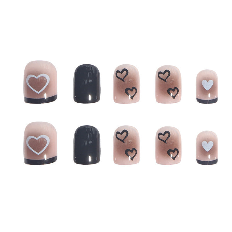 Artistic Press-On Nail Set with Heart and Graphic Design Kalsten