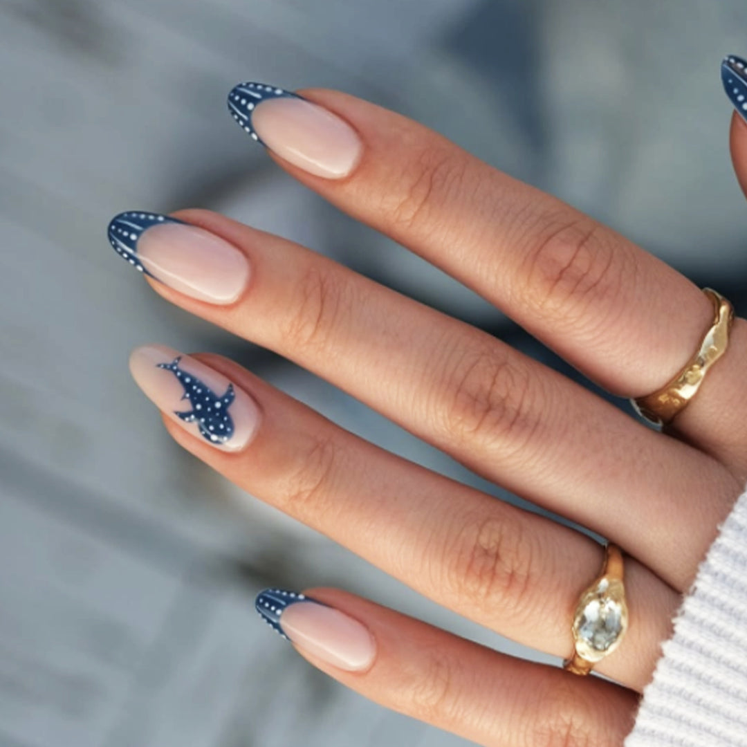 Elegant Shark-Inspired French Tip Press-On Nails Kalsten