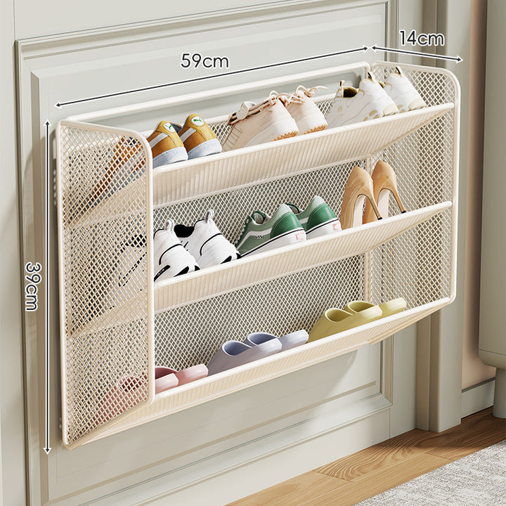 Wall-Mounted Slim Drop-Down Mesh Shoe Shelf Rack
