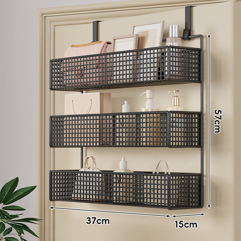 Over-Door Hanging Double-Tier Ventilated Mesh Storage Basket Organizer with Hooks