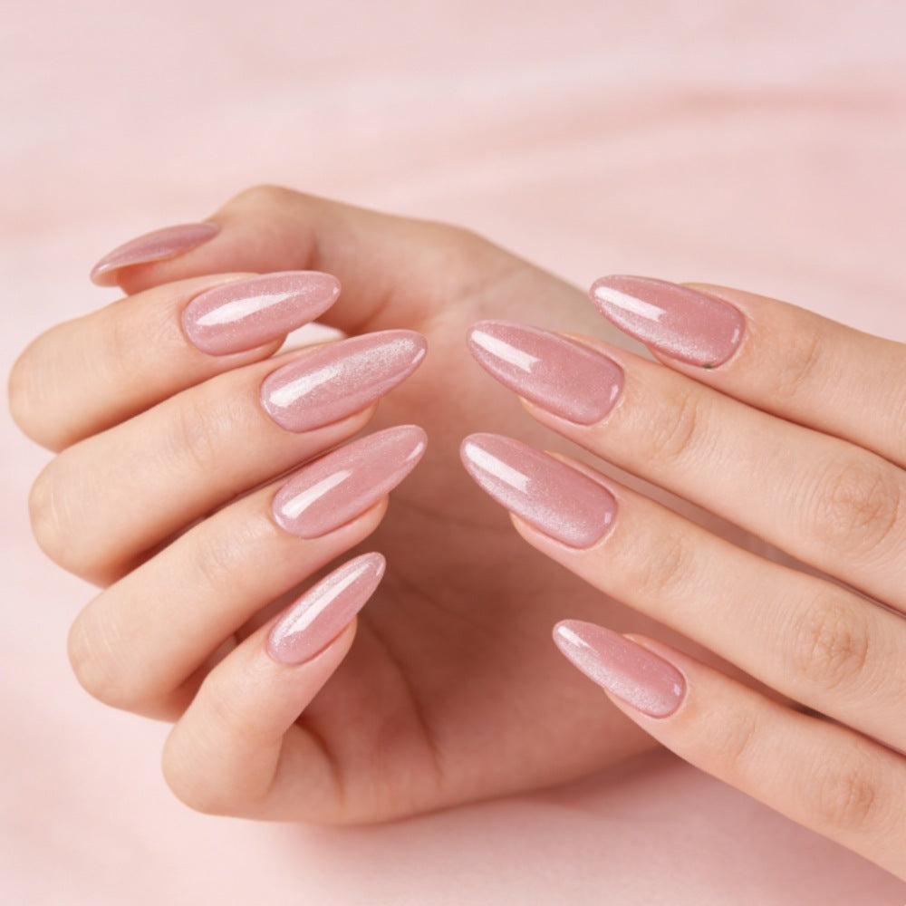 Elegant Glittery Almond-Shaped Nail Enhancements