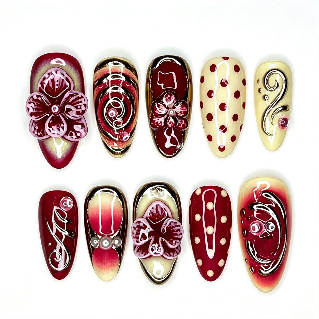 Decorative Floral Press-On Nail Art Set