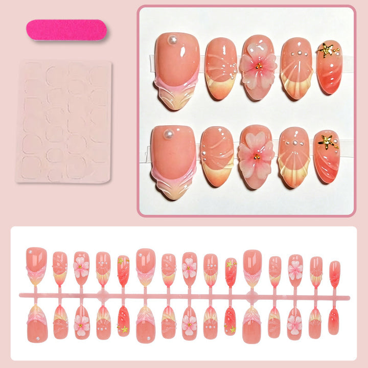 Artificial nail set with elegant floral decorations and luxurious shine Kalsten