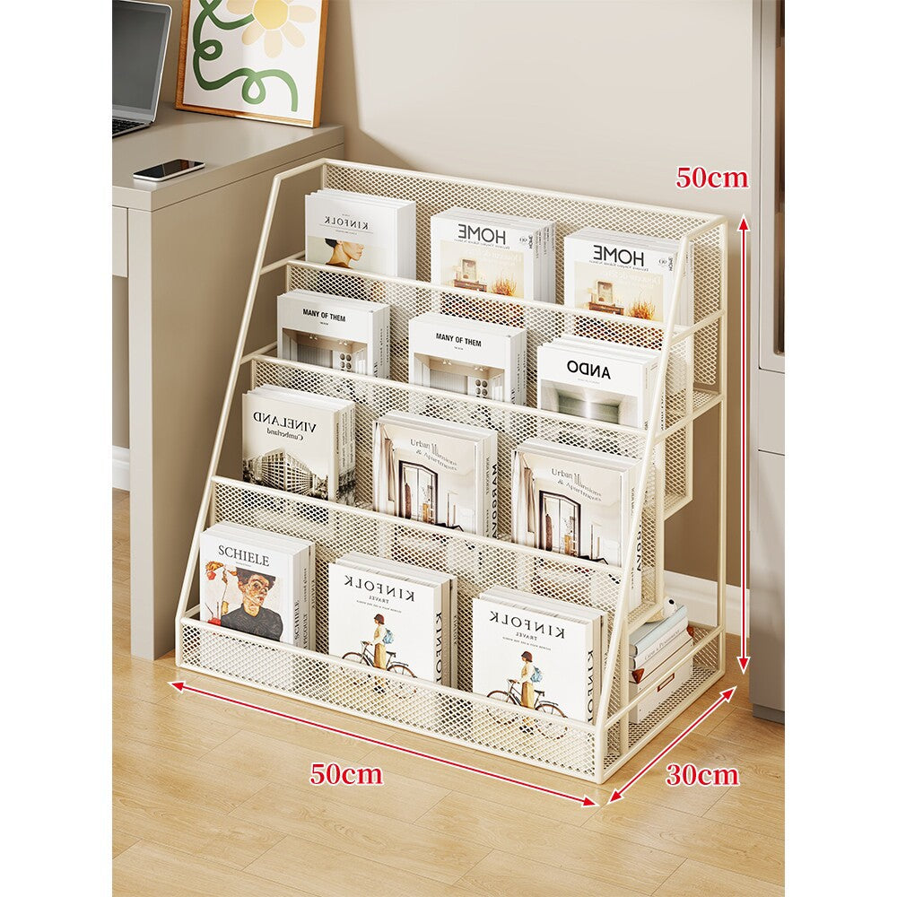 Angled Mesh Rolling Magazine and Book Display Shelf with Locking Casters
