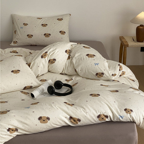 Children's bedding set with cute car bear design made of soft cotton blend