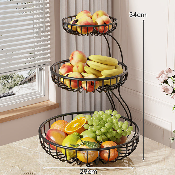 Tiered Curved-Frame Open-Wire Fruit Bowl Stand