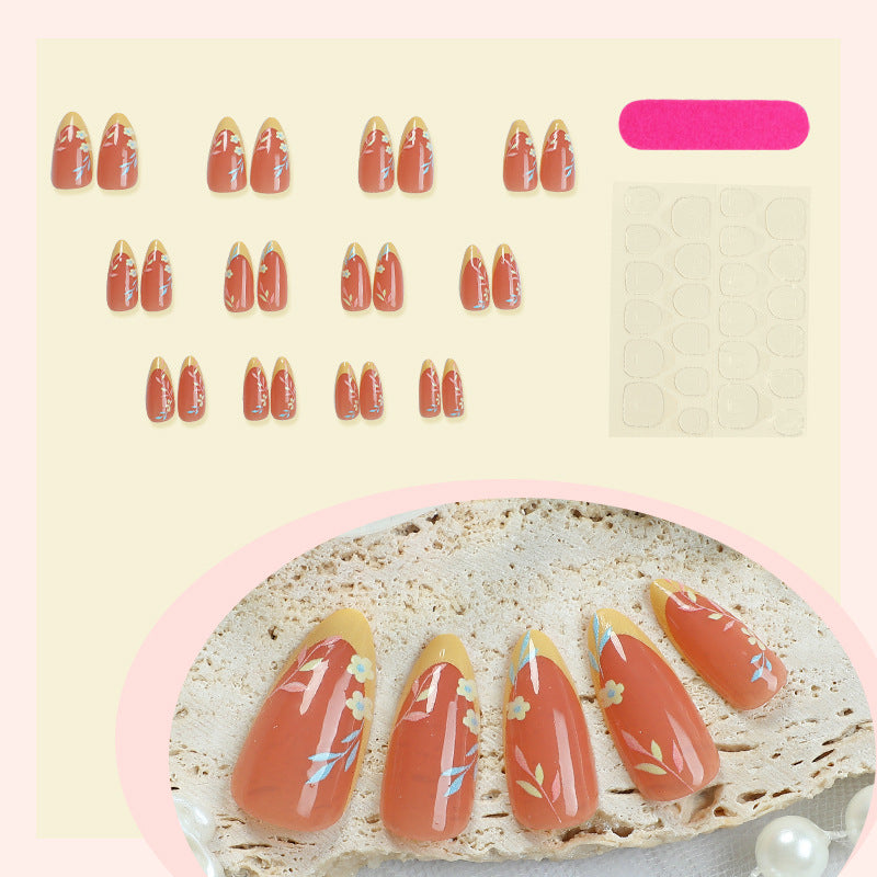Decorative Press-On Nail Set with Floral and Elegant Design kalsten