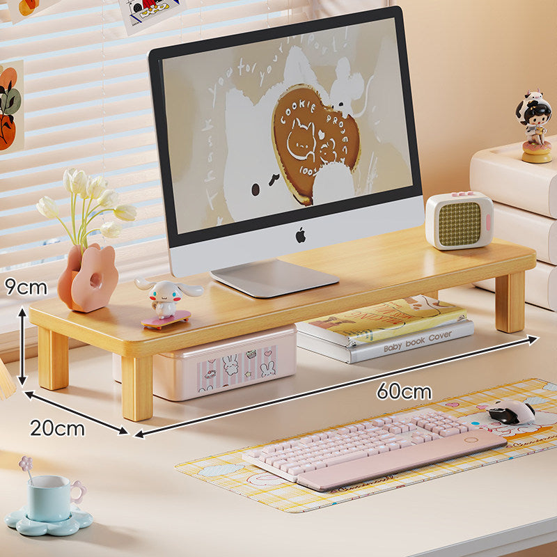 Solid Wood Elevated Desk Display Stand with Under-Shelf Storage and Sculpted Legs