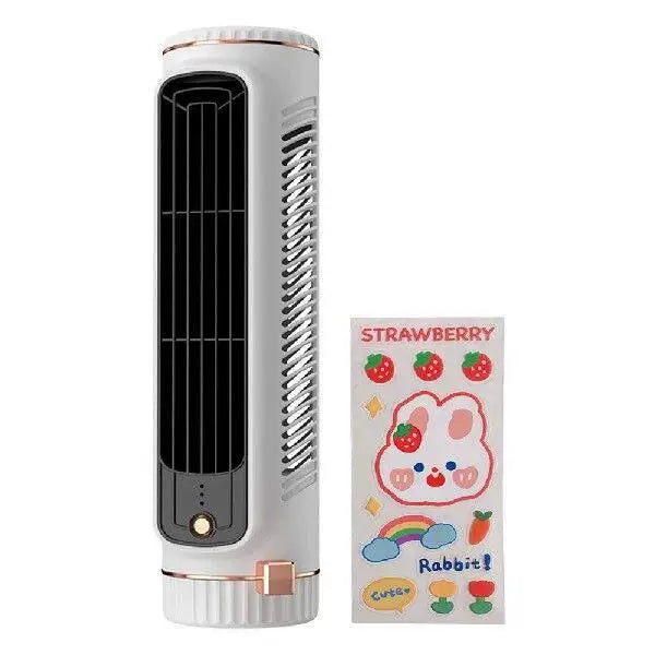 Unisex one size compact rechargeable personal cooling stand fan with adjustable vertical slats, multi-speed USB charging and decorative sticker set Kalsten