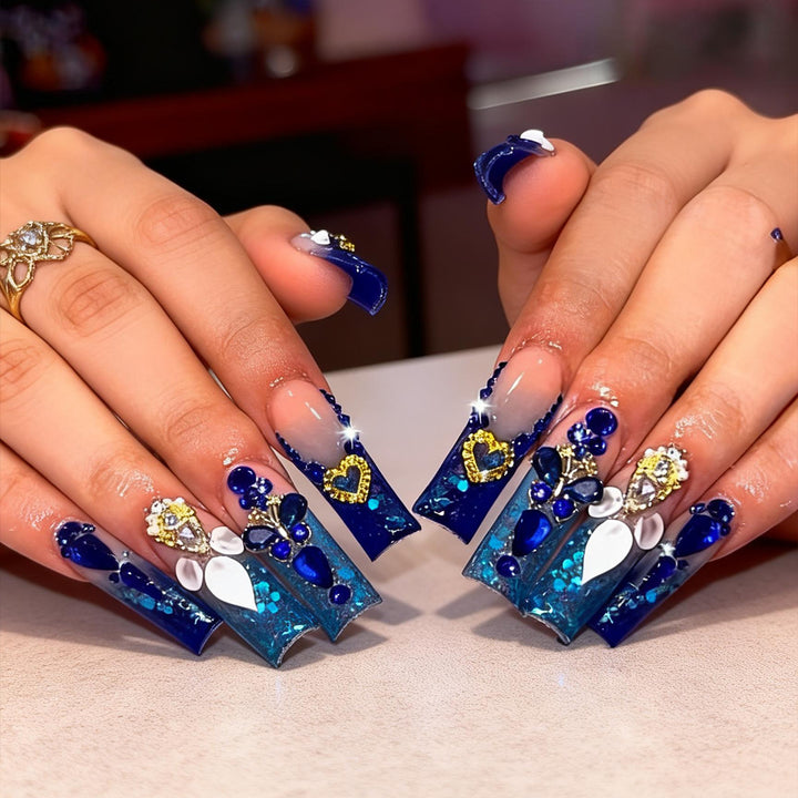 Decorative Rhinestone-Accented Long Press-On Nails Kalsten