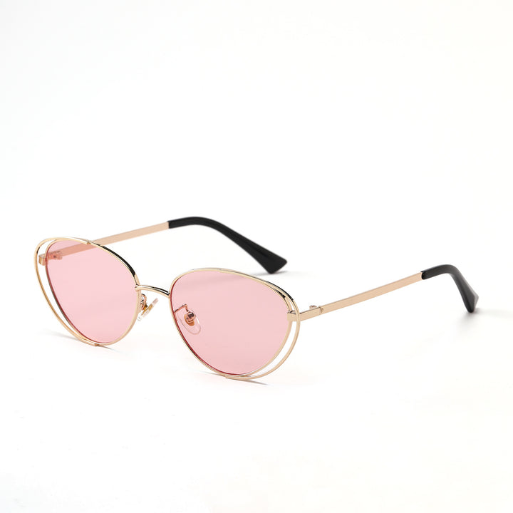 Ladies geometric sunglasses with red lenses and elegant metal frame Kalsten