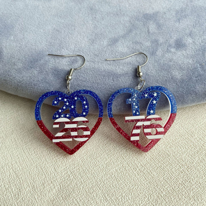 Women's nan patriotic heart dangle earrings with layered star stripe cutout and fishhook Kalsten