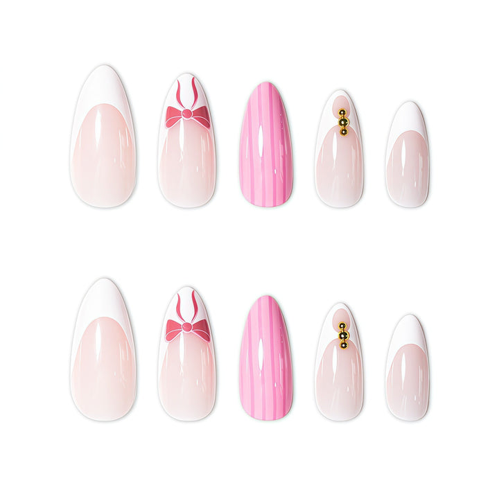 Artistic French Tip Press-On Nails with Bow Accents Kalsten