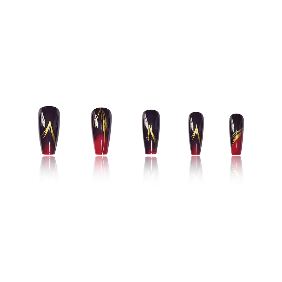 Stylish Press-On Nail Set with Gold Stripe Accents Kalsten