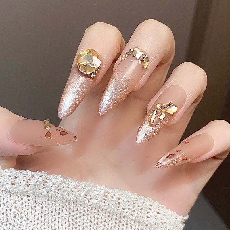 Glamorous Press-On Nail Set with Decorative Gemstone Accents Kalsten