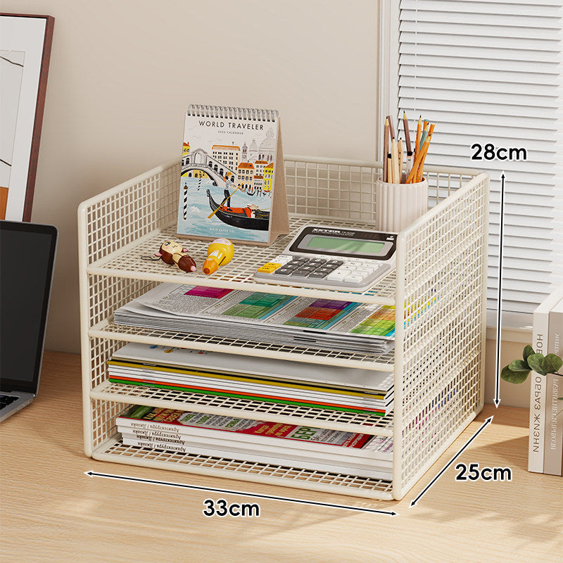 Multi-Tier Metal Mesh Desktop Document and Office Supply Organizer with Pull-Out Trays