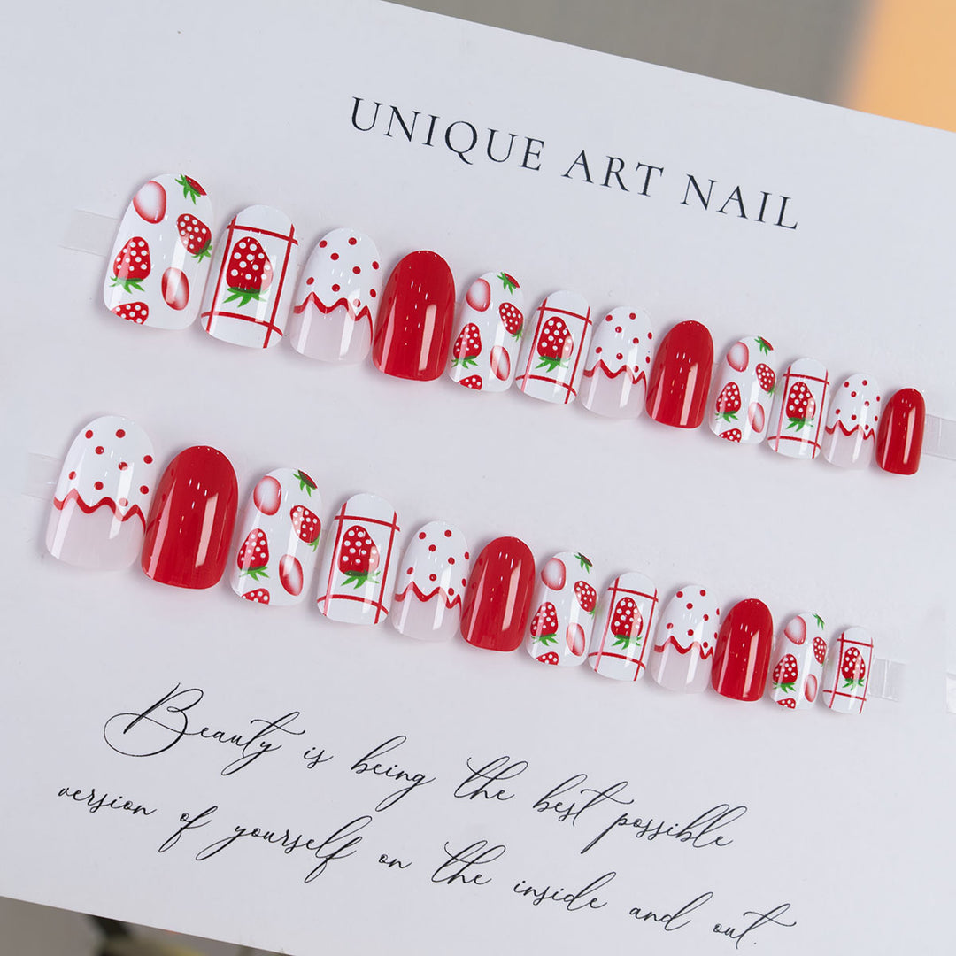Artistic Strawberry-Themed Press-On Nails