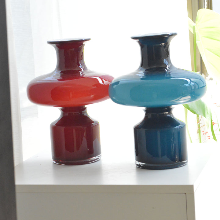 Studio-Blown Mushroom-Profile Art Glass Accent Vase with Stacked Silhouette Kalsten