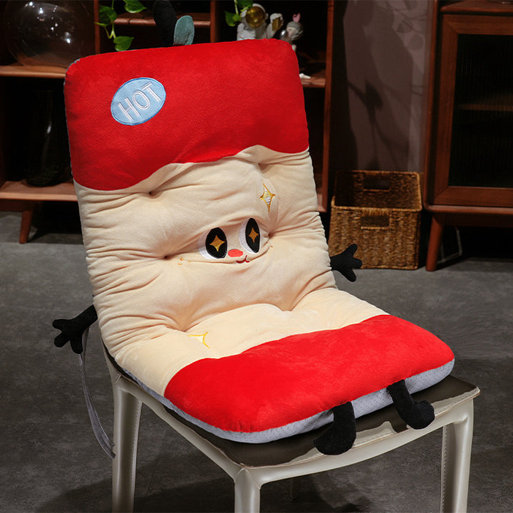 Padded plush seat cushion with high backrest and cute character