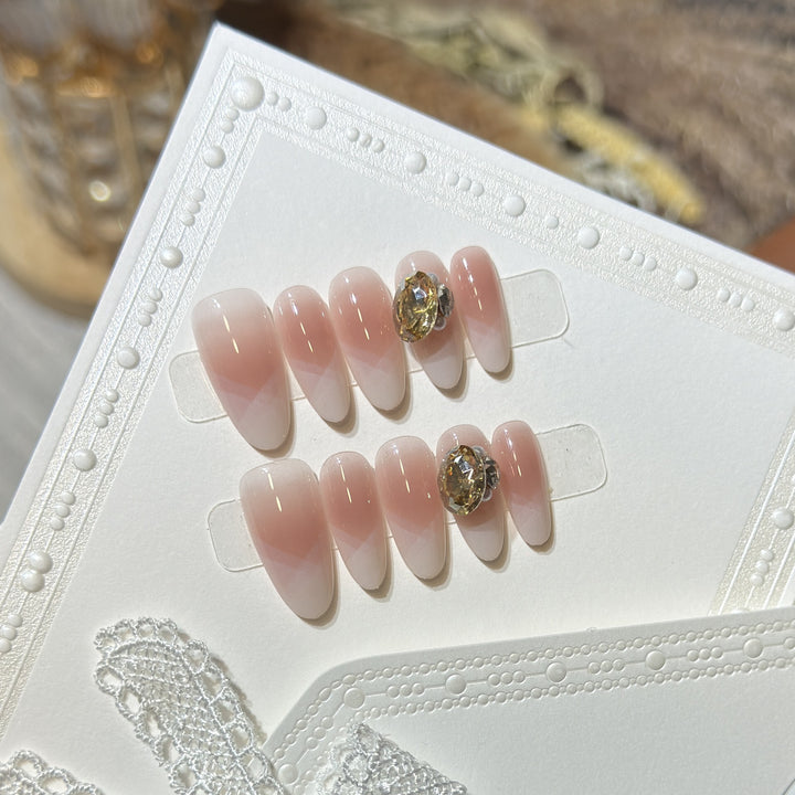 Stylish Press-On Nail Set with Gemstone Accent Kalsten