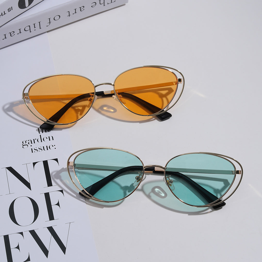 Ladies geometric sunglasses with red lenses and elegant metal frame Kalsten