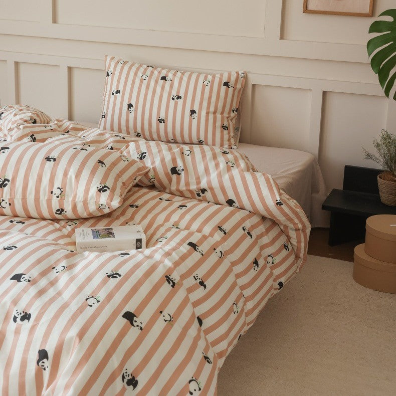 Cotton percale bedding set with botanical sketch print and concealed hotel closure