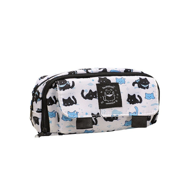 Cat-Themed Multi-Compartment Pencil Case