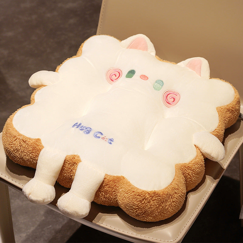 Plush seat cushion in cat shape with extra soft padding and seat cover