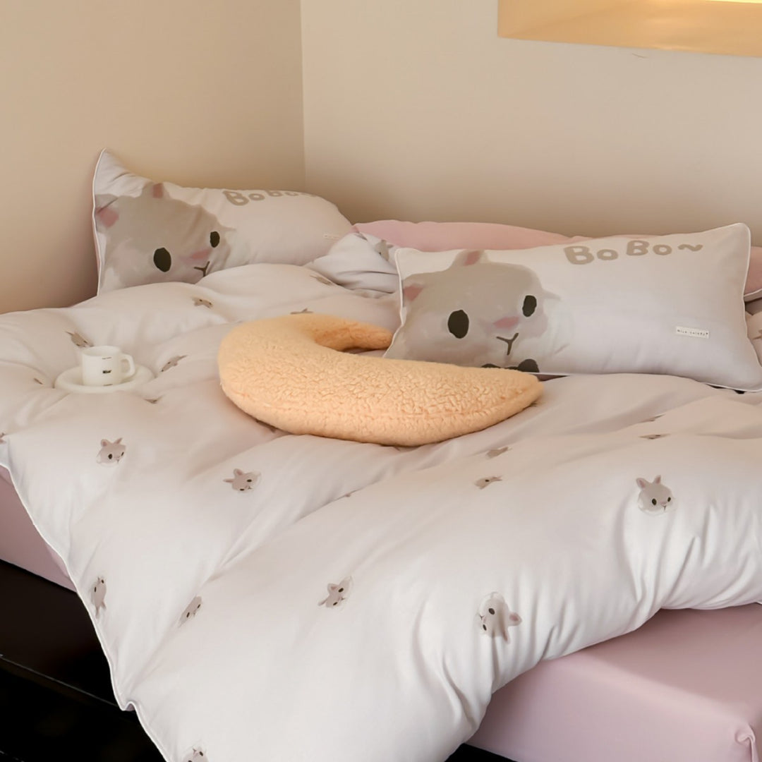 Children's bedding set with delicate bunny watercolor designs and extra-soft jersey touch