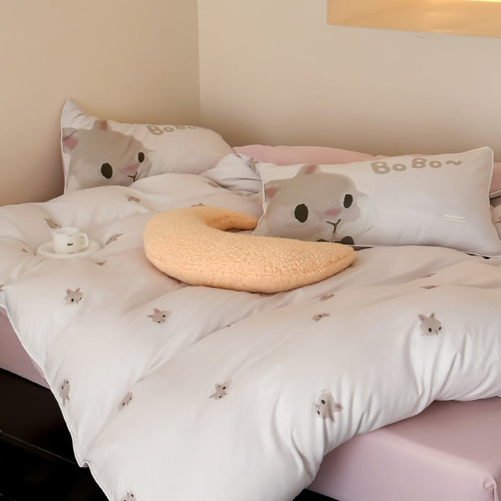 Children's bedding set with delicate bunny watercolor designs and extra-soft jersey touch