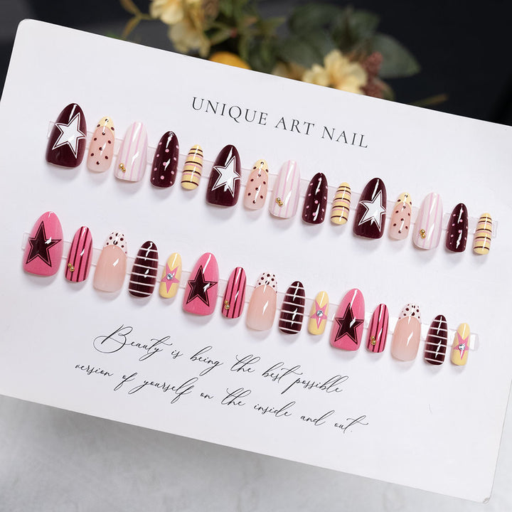 Artistic Press-On Nail Set with Star and Abstract Designs
