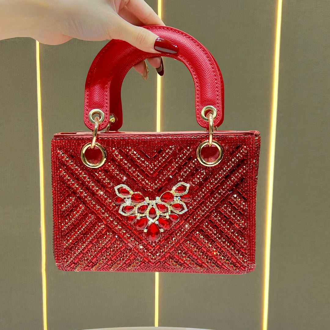 Ornate Crystal-Embellished Handheld Clutch