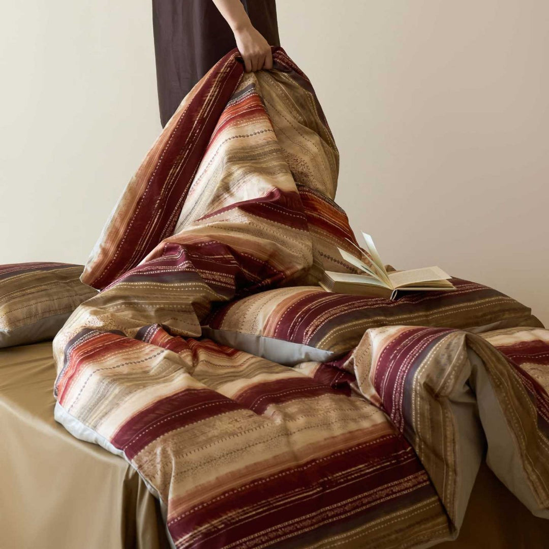 Luxurious bedding set made of jacquard satin with ruffles and floral pattern